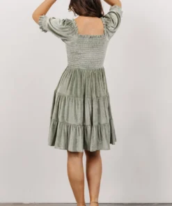 BB Custom Bliss Smocked Velvet Short Dress | Dusty Sage 8 BB Custom Bliss Smocked Velvet Short Dress | Dusty Sage
