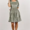 BB Custom Bliss Smocked Velvet Short Dress | Dusty Sage