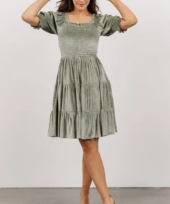 BB Custom Bliss Smocked Velvet Short Dress | Dusty Sage 9 BB Custom Bliss Smocked Velvet Short Dress | Dusty Sage