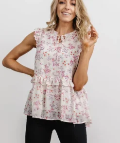 HAY Blossom Ruffle Top | Ivory Multi Floral Vacation