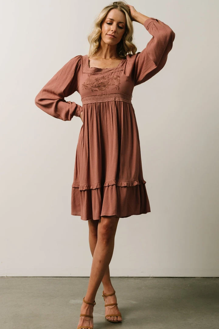 IL Brandie Embroidered Mini Dress | Dark Mauve 1 IL Brandie Embroidered Mini Dress | Dark Mauve