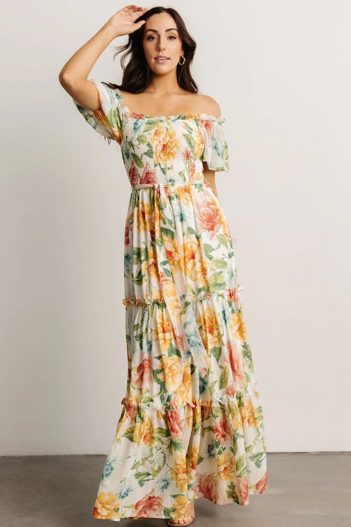 FT Britney Tiered Maxi Dress | Ivory Multi Floral 2 FT Britney Tiered Maxi Dress | Ivory Multi Floral