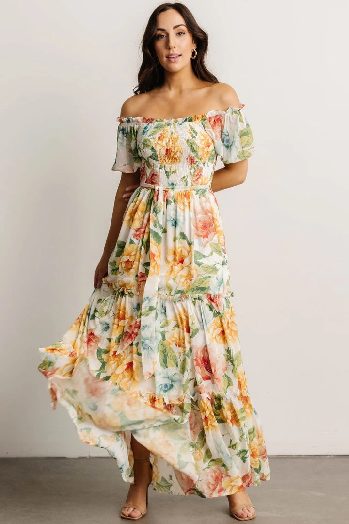 FT Britney Tiered Maxi Dress | Ivory Multi Floral 1 FT Britney Tiered Maxi Dress | Ivory Multi Floral