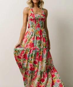 FT Dresses Britt Maxi Dress | Pink + Green Floral Print