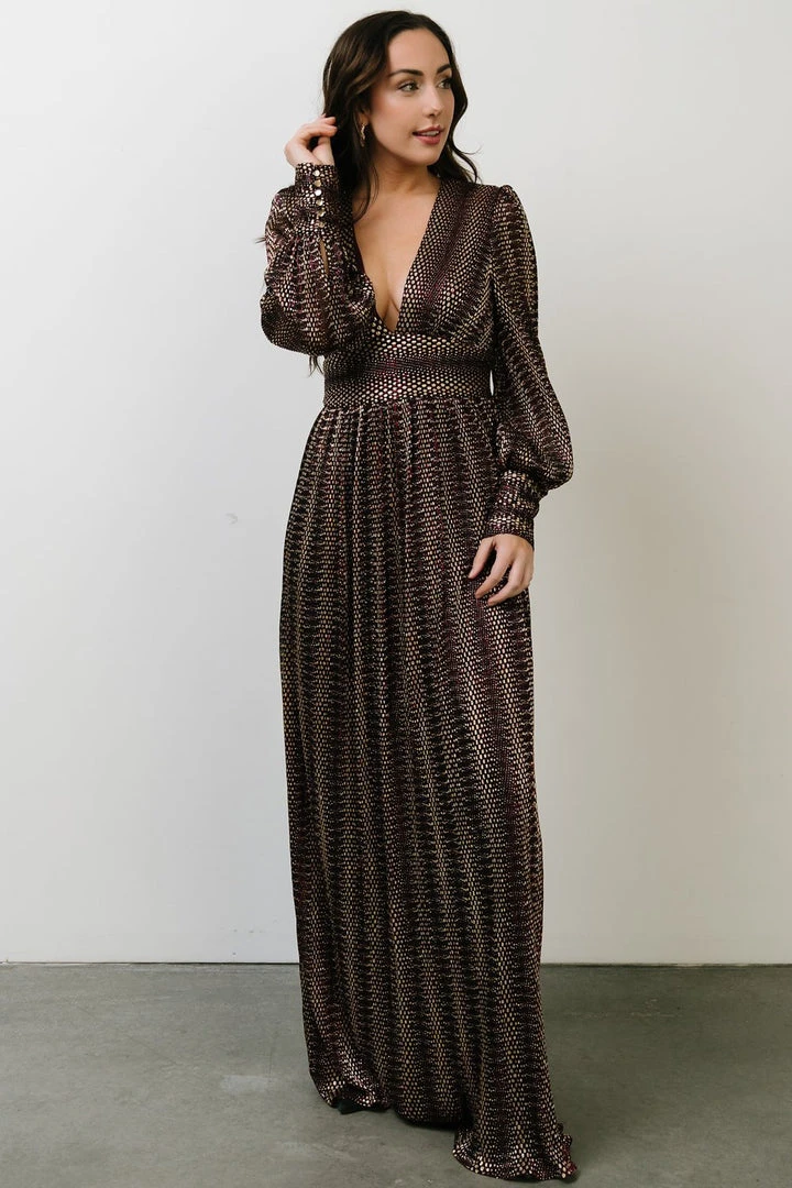 Soi Dresses Bronson Shimmer Gown | Mulberry + Gold 14 Soi Dresses Bronson Shimmer Gown | Mulberry + Gold