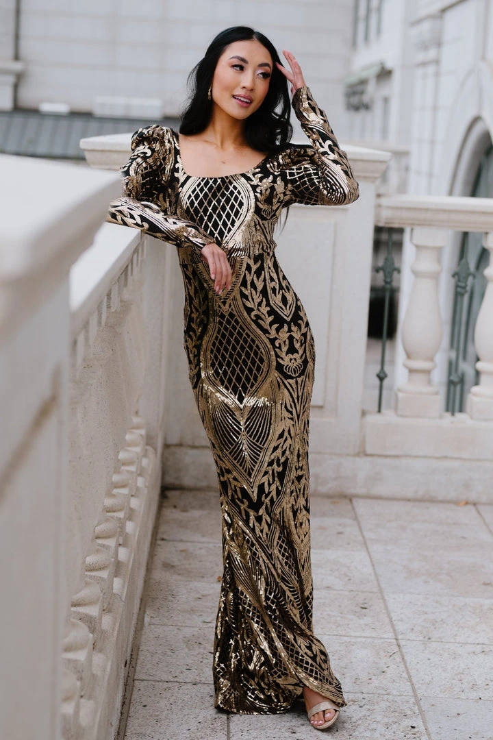 RR Budapest Sequin Gown | Black + Gold 1 RR Budapest Sequin Gown | Black + Gold