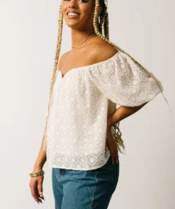 FT Boho Caitlyn Puff Sleeve Sweetheart Top | Ivory