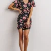 DF Dresses Calloway Wrap Mini Dress | Black + Pink Floral