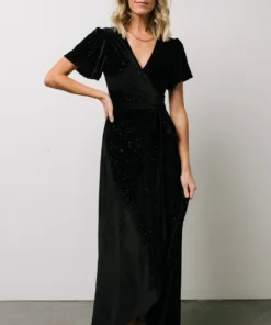 BB Custom Calvin Sparkle Velvet Wrap Dress | Black Dresses