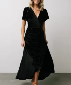 BB Custom Calvin Sparkle Velvet Wrap Dress | Black Dresses