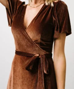 BB Custom Dresses Calvin Sparkle Velvet Wrap Dress | Bronze