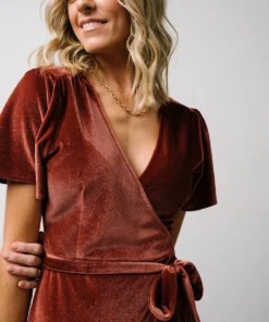 BB Custom Dresses Calvin Sparkle Velvet Wrap Dress | Dusty Clay 17 BB Custom Dresses Calvin Sparkle Velvet Wrap Dress | Dusty Clay