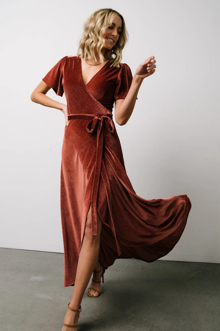 BB Custom Dresses Calvin Sparkle Velvet Wrap Dress | Dusty Clay 12 BB Custom Dresses Calvin Sparkle Velvet Wrap Dress | Dusty Clay