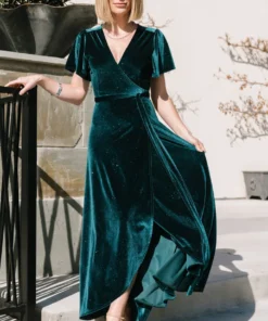 BB Custom Dresses Calvin Sparkle Velvet Wrap Dress | Jade