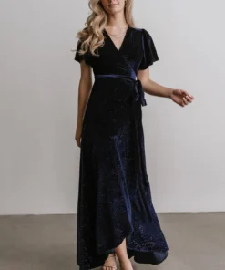 BB Custom Calvin Sparkle Velvet Wrap Dress | Navy
