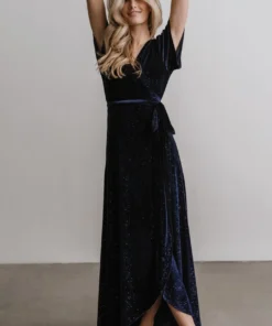 BB Custom Calvin Sparkle Velvet Wrap Dress | Navy