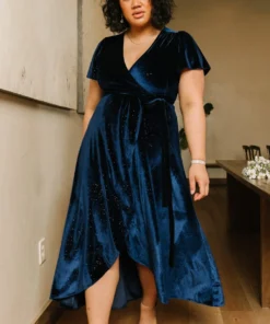 BB Custom Calvin Sparkle Velvet Wrap Dress | Navy