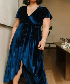 BB Custom Calvin Sparkle Velvet Wrap Dress | Navy