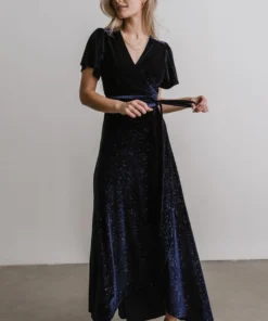 BB Custom Calvin Sparkle Velvet Wrap Dress | Navy