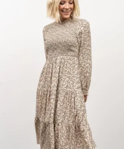 HAY Dresses Cambri Smocked Midi Dress | Beige Floral