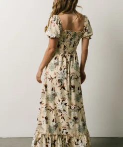 BB Custom Capri Smocked Maxi Dress | Cream Palm Print Dresses