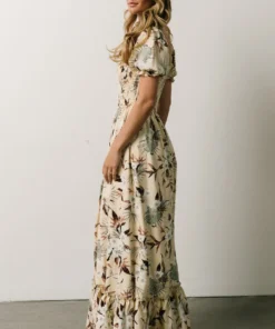 BB Custom Capri Smocked Maxi Dress | Cream Palm Print Dresses