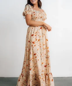 BB Custom Dresses Capri Smocked Maxi Dress | Golden Print