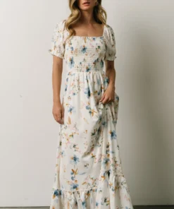 BB Custom Capri Smocked Maxi Dress | White Multi Print 12 BB Custom Capri Smocked Maxi Dress | White Multi Print
