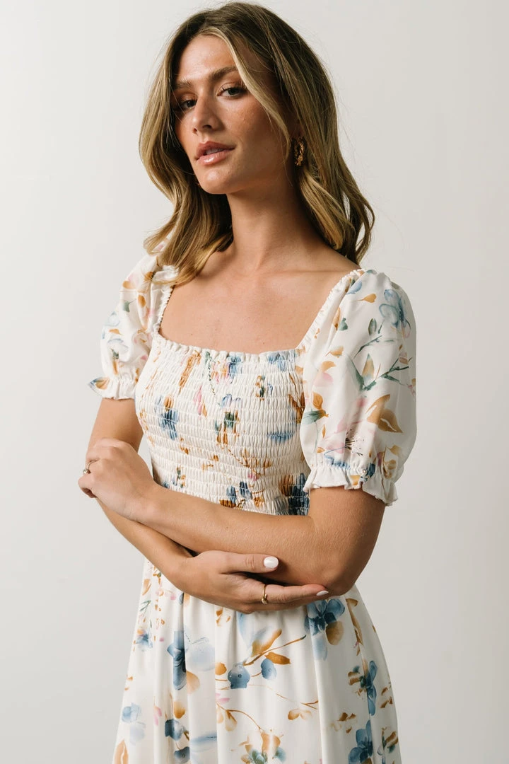 BB Custom Capri Smocked Maxi Dress | White Multi Print 9 BB Custom Capri Smocked Maxi Dress | White Multi Print