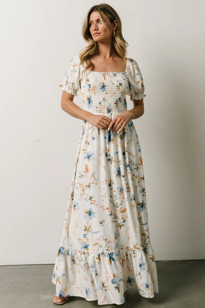 BB Custom Capri Smocked Maxi Dress | White Multi Print 3 BB Custom Capri Smocked Maxi Dress | White Multi Print