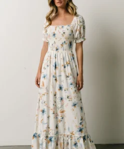 BB Custom Capri Smocked Maxi Dress | White Multi Print