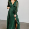 BB Custom Dresses Carmen Shimmer Maxi Dress | Green