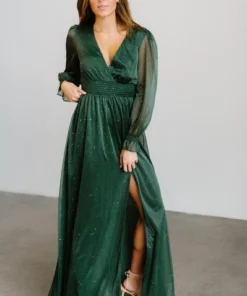 BB Custom Dresses Carmen Shimmer Maxi Dress | Green