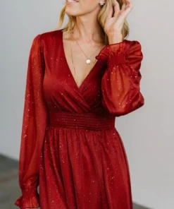 BB Custom Dresses Carmen Shimmer Maxi Dress | Rust