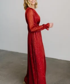 BB Custom Dresses Carmen Shimmer Maxi Dress | Rust