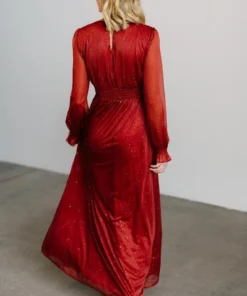 BB Custom Dresses Carmen Shimmer Maxi Dress | Rust