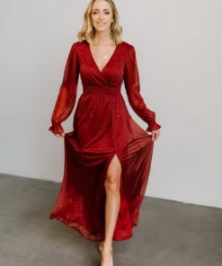 BB Custom Dresses Carmen Shimmer Maxi Dress | Rust