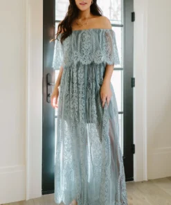 BB Custom Caroline Lace Maxi Dress | Dusty Blue Dresses