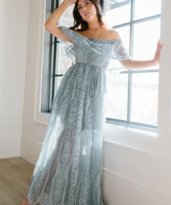 BB Custom Caroline Lace Maxi Dress | Dusty Blue Dresses