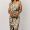 BB Custom Dresses Celia One Shoulder Midi Dress | Blue Floral