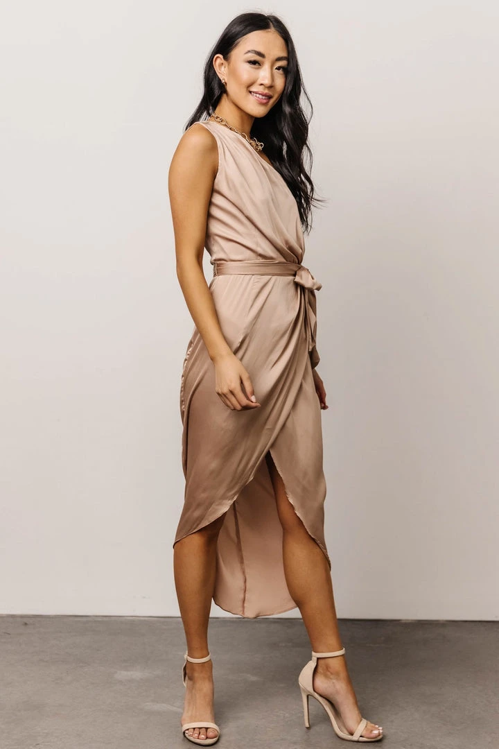 DD Celia One Shoulder Midi Dress | Champagne 2 DD Celia One Shoulder Midi Dress | Champagne