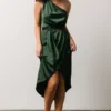 BB Custom Dresses Celia One Shoulder Midi Dress | Dark Green