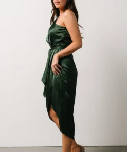 BB Custom Dresses Celia One Shoulder Midi Dress | Dark Green 8 BB Custom Dresses Celia One Shoulder Midi Dress | Dark Green
