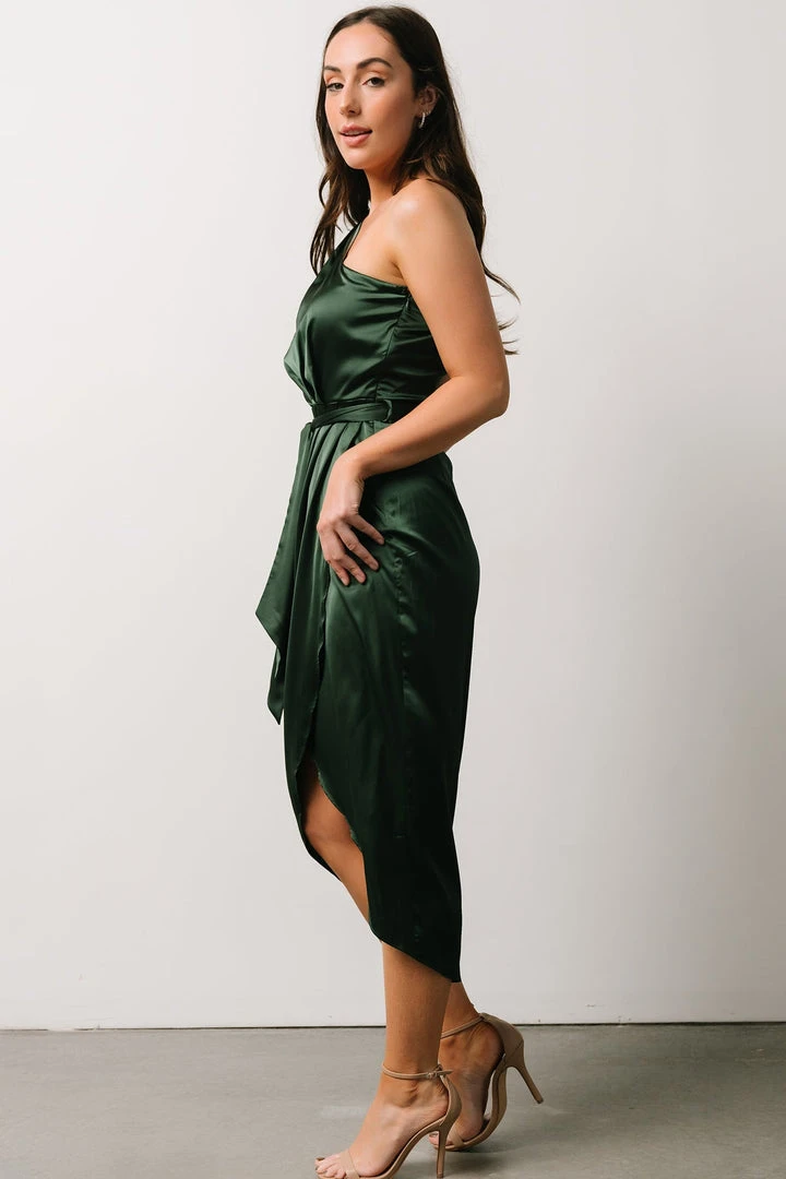 BB Custom Dresses Celia One Shoulder Midi Dress | Dark Green 4 BB Custom Dresses Celia One Shoulder Midi Dress | Dark Green