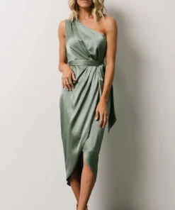 BB Custom Celia One Shoulder Midi Dress | Eucalyptus