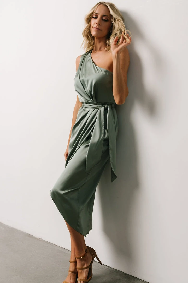 BB Custom Celia One Shoulder Midi Dress | Eucalyptus 5 BB Custom Celia One Shoulder Midi Dress | Eucalyptus