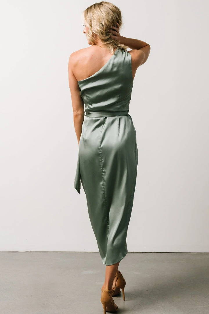 BB Custom Celia One Shoulder Midi Dress | Eucalyptus 3 BB Custom Celia One Shoulder Midi Dress | Eucalyptus