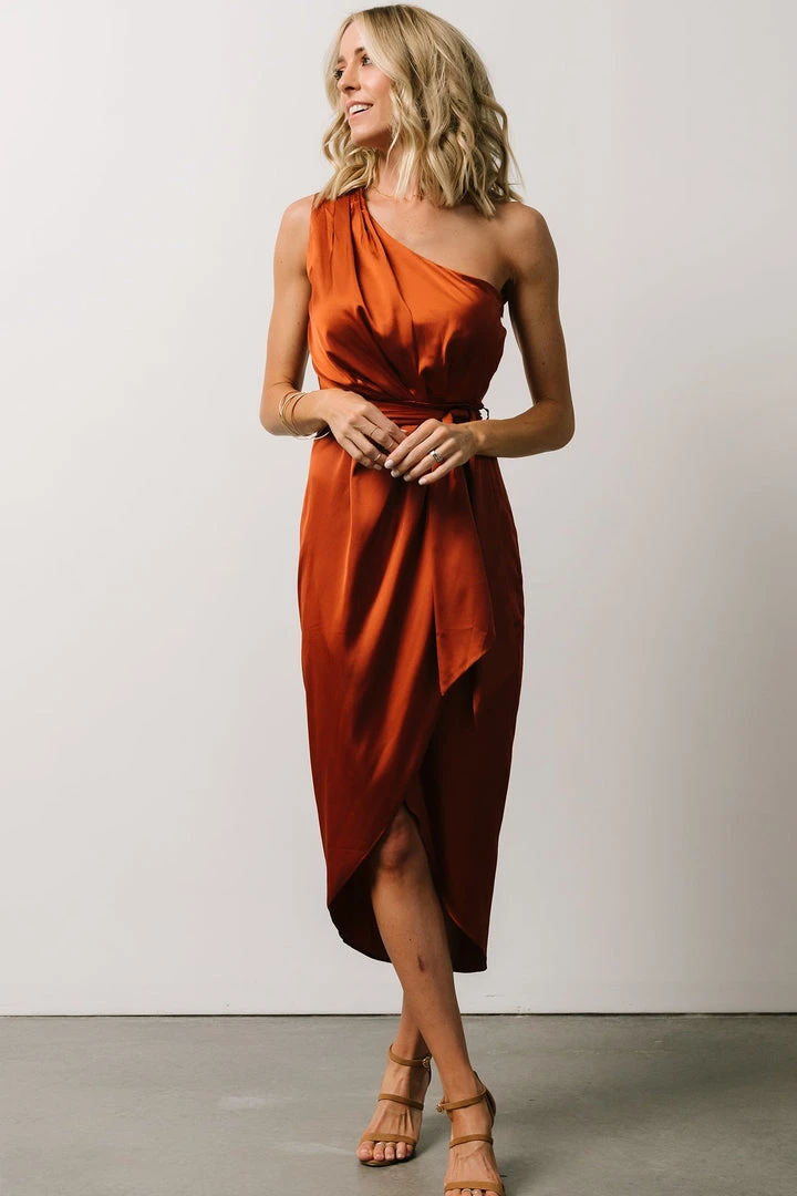 BB Custom Celia One Shoulder Midi Dress | Rust Dresses 6 BB Custom Celia One Shoulder Midi Dress | Rust Dresses