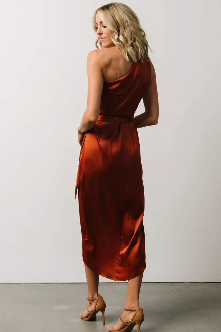 BB Custom Celia One Shoulder Midi Dress | Rust Dresses 4 BB Custom Celia One Shoulder Midi Dress | Rust Dresses