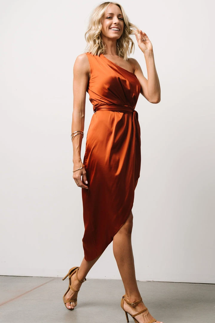 BB Custom Celia One Shoulder Midi Dress | Rust Dresses 5 BB Custom Celia One Shoulder Midi Dress | Rust Dresses